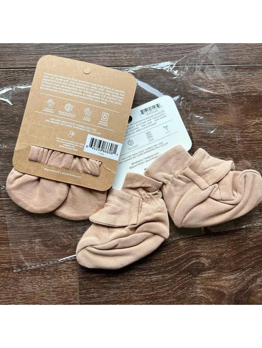 NWT Goumi Kids Sandstone Baby Mitts Boots SZ 3-6 mo Neutral Bamboo Organic